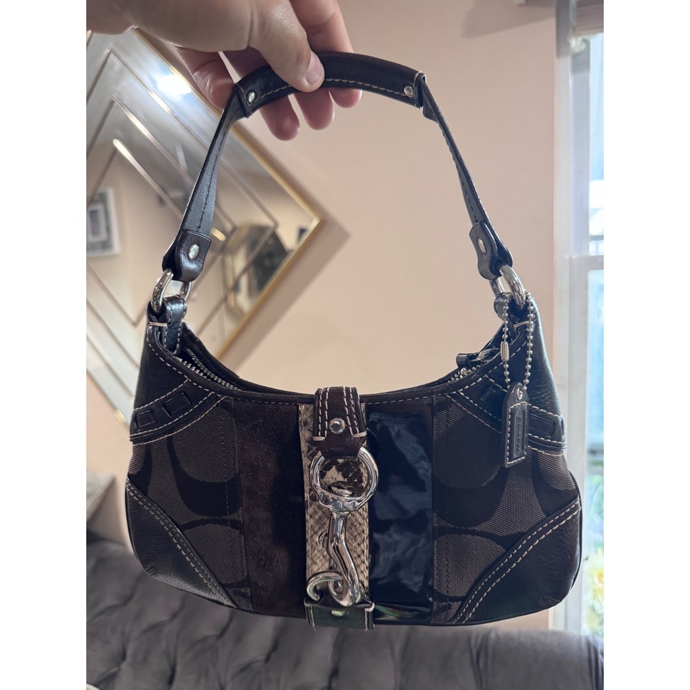 Coach Hamptons Mixed Media Signature Canvas Hobo Bag Brown 10287